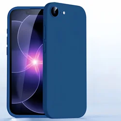Fashion Solid Colour Shockproof Liquid Silicone Phone Case for iPhone 16e (Deep Blue)
