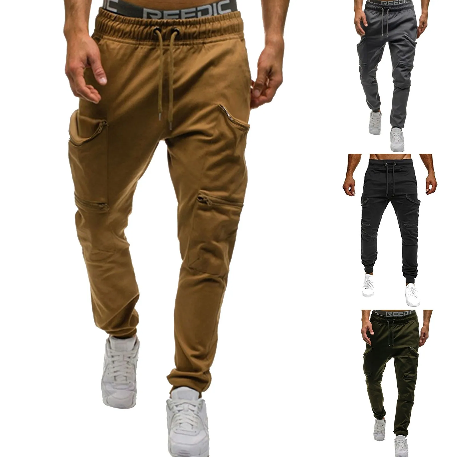 

Stitching Men Casual Pants Sweatpants Pocket Solid Spring Autumn Skinny Slim-Fit Man Trousers Y2k Clothes Gym Work Pantalones