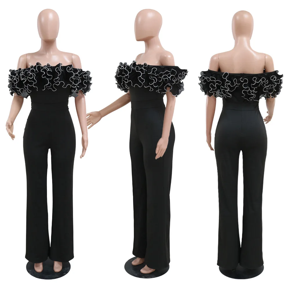 Elegant Ruffles Off Shoulder Women Jumpsuit Fashion Fungus Slash Neck Wide Leg Pants One Piece Streetwear Luxry Romper Playsuits