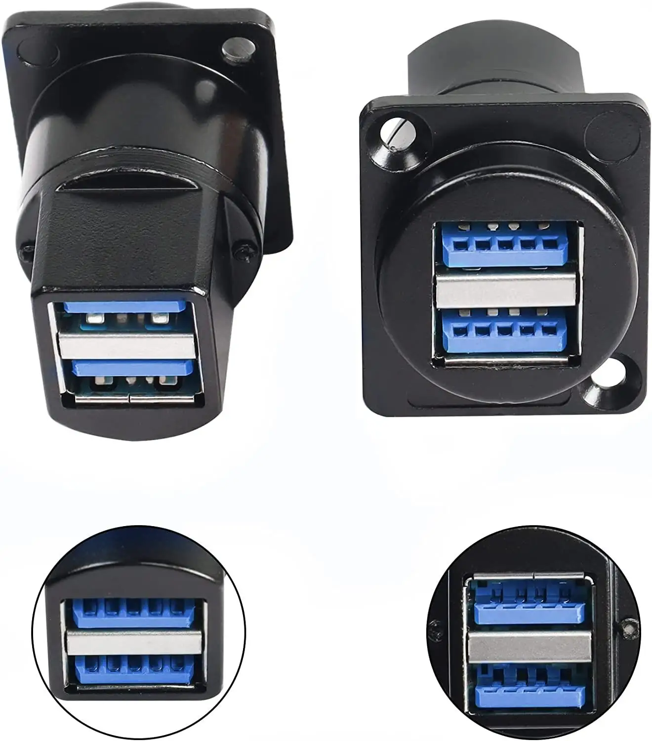 Dual USB 3.0 Female D Panel Mount Socket Panel Mount Pass Through Adapter Fixed Panel Front and Rear Straight USB Extender