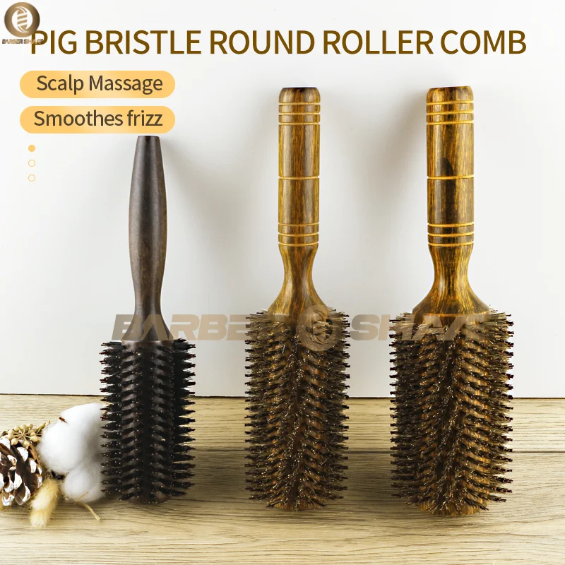 Professionelle Rundbürste mit Wildschweinborsten für Damen und Herren Haarstyling-Kamm Salon-Friseur Holz-Rundbürste – Detail 3