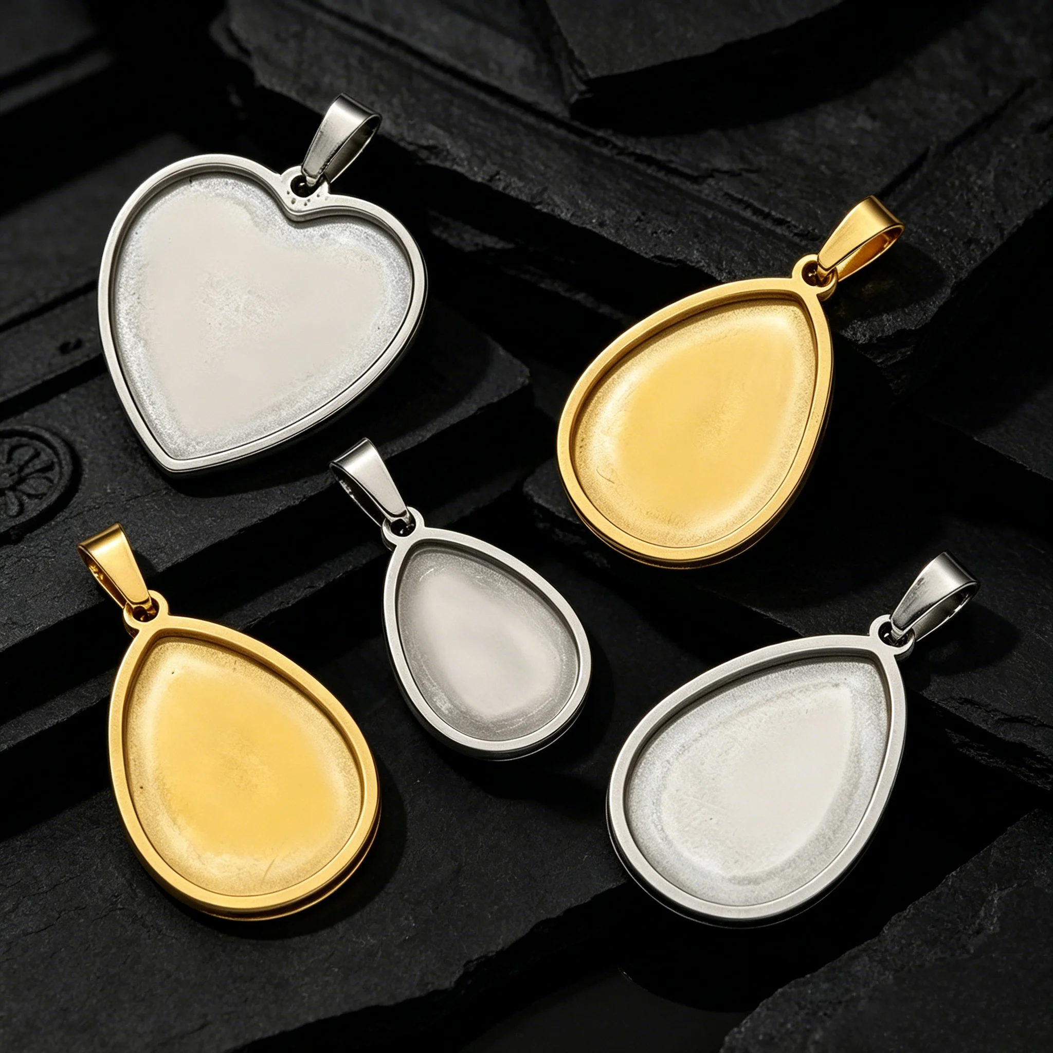 5 Stück Edelstahl-Herz-Cabochon-Basisschalen-Anhängerfassungen für DIY handgemachte Halsketten und Schmuckherstellungszubehör – Detail 3