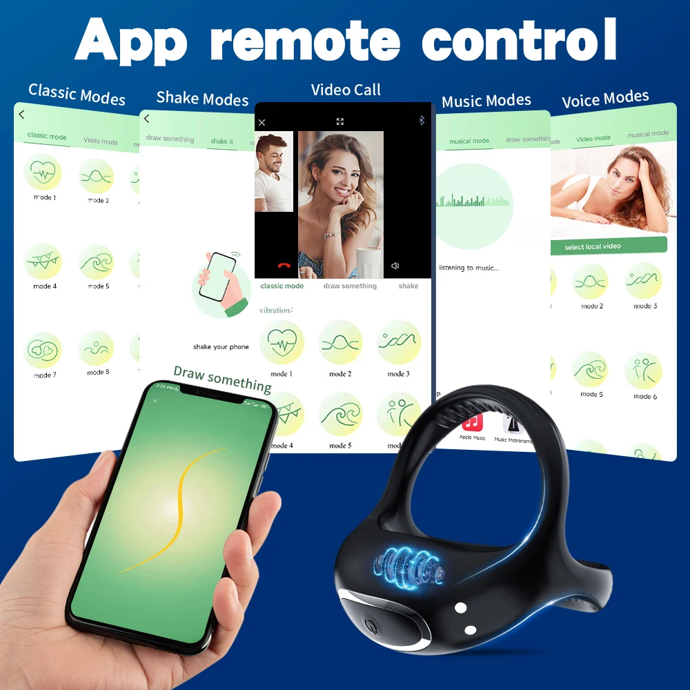 Bluetooth Wireless Remote Control Vibrating Cock Ring Delayed Ejaculation Penis Ring Vibrator Adults Sex Toy for Men Masturbator