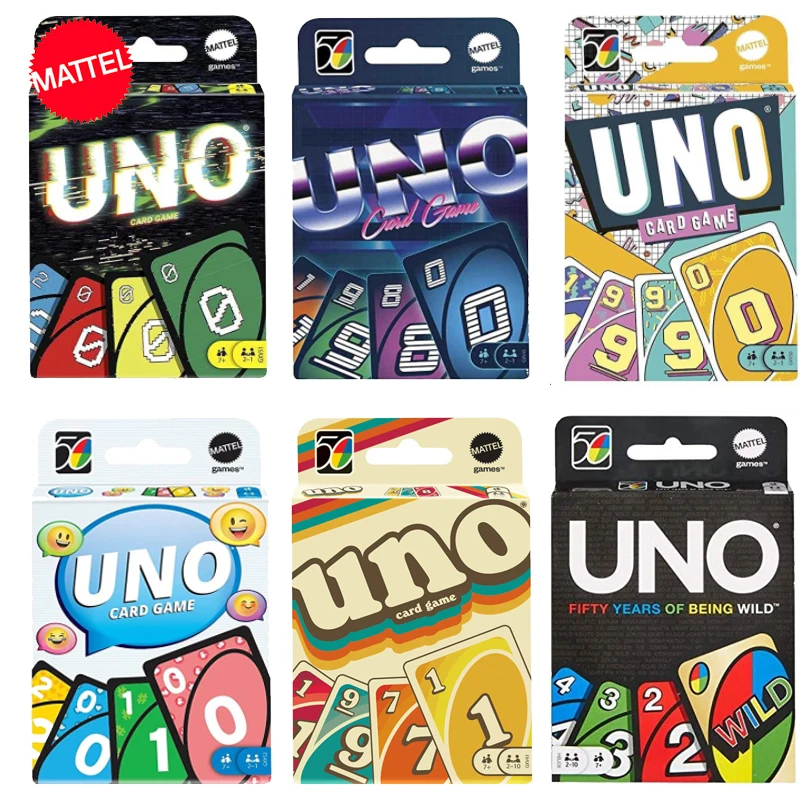 

Original Mattel UNO Iconic Series Board Game Decade-Themed Design Card Game 50th Anniversary Family Party Card Toy for Ault Gift