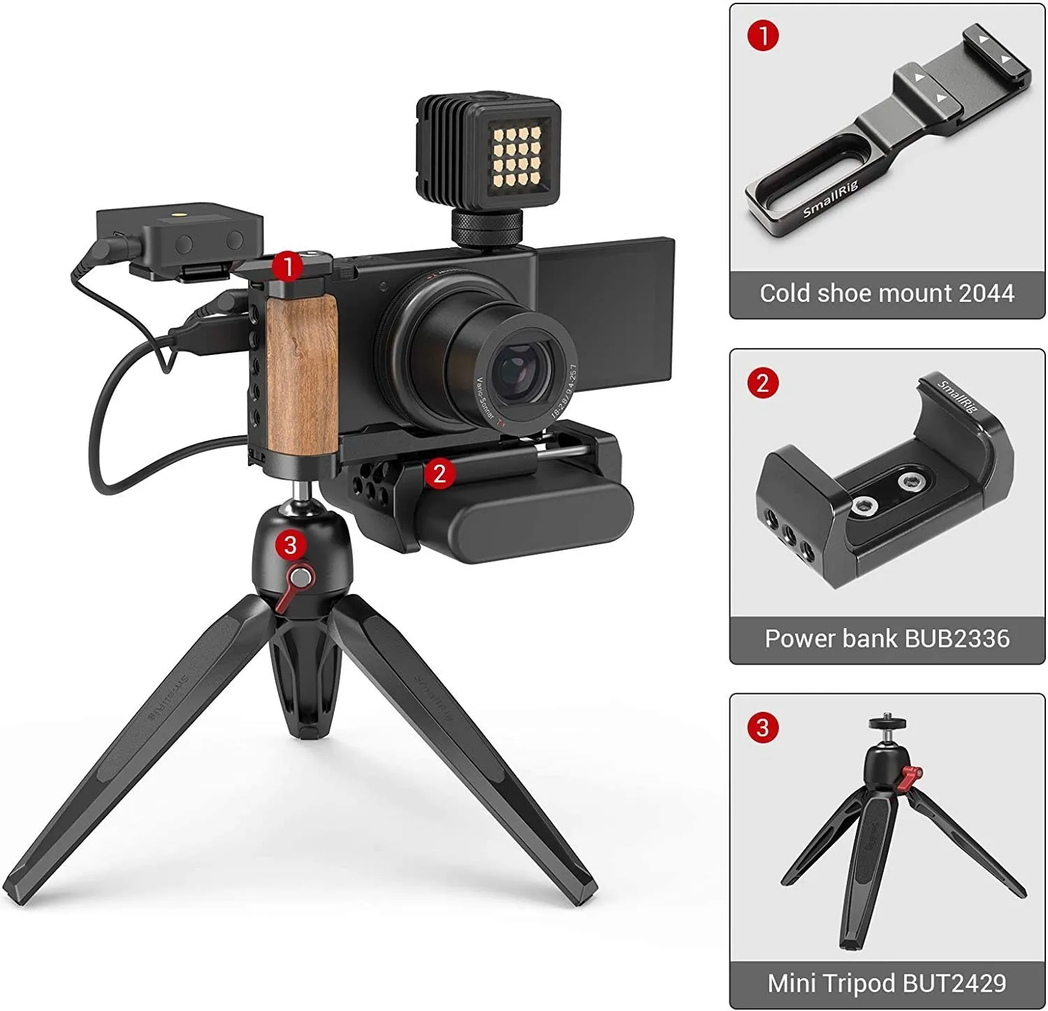 SmallRig ZV1 Camera Vlog Rig L-Shape Wooden Grip with Cold Shoe for Sony ZV1 Cam