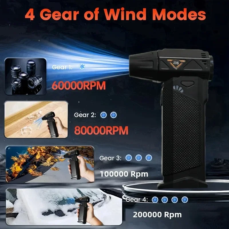 Car dust brush 200000RPM high power turbofan violent JetFan cordless air blower brushless motor 3 gear variable speed dust blower cleaning tool