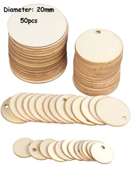 Natural Unfinished Round Wood Slices with Hole for DIY Crafts and Home Decoration (20mm  50pcs)