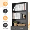 Bathroom Storage Cabinet, Cabinet With Two Doors And Drawers, Adjustable Shelf, Three-layer Open Shelf, MDF Board, Black 4