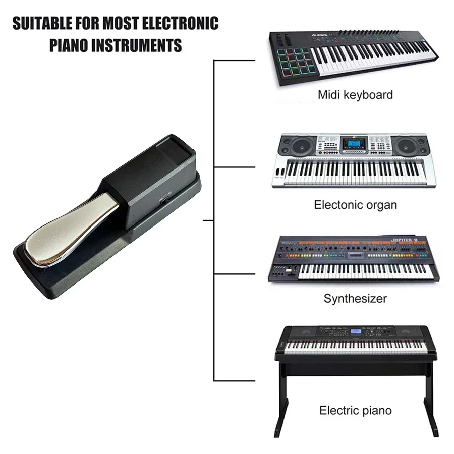 Sustain Pedal for Keyboard, Universal Piano Pedal with Polarity Switch for Digital Piano 1/4'' (6.35mm) Input Plug, 63'' (1.6m)
