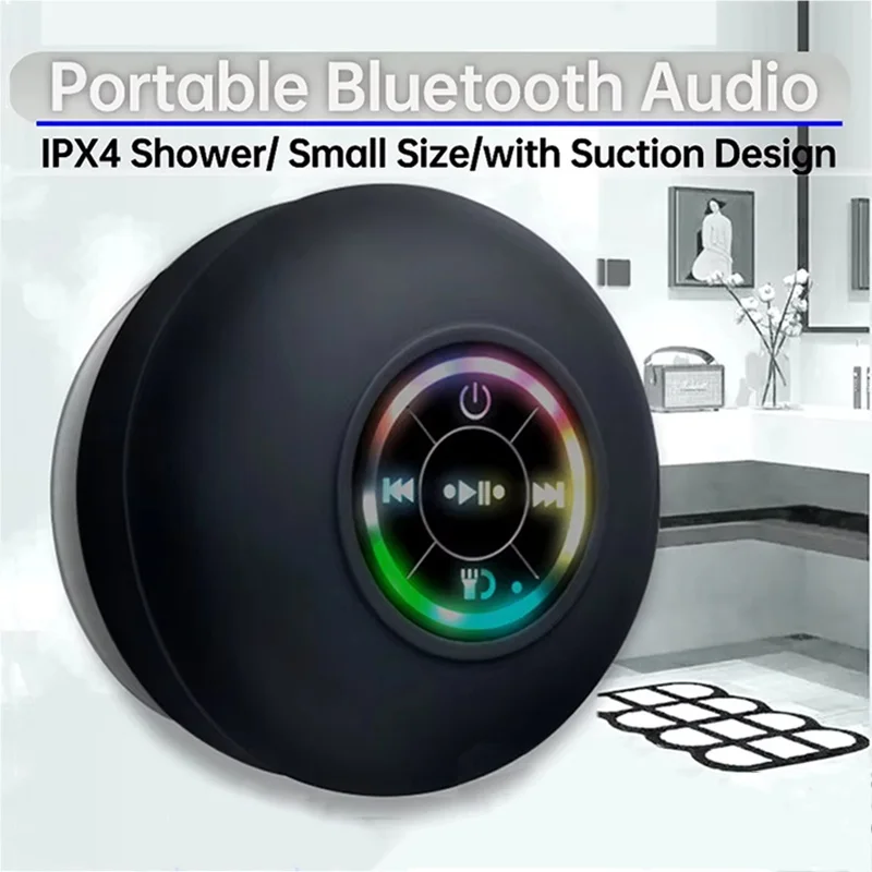 Wireless Waterproof LED Bathroom Speaker with Suction Cup for Travel and Outdoor Use