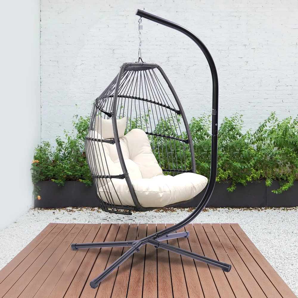

Lazy Outdoor Patio Wicker Hanging Chair Rattan Garden Yard Balcony Living Room Swing Hammock Egg Chair with Cushion Pillow