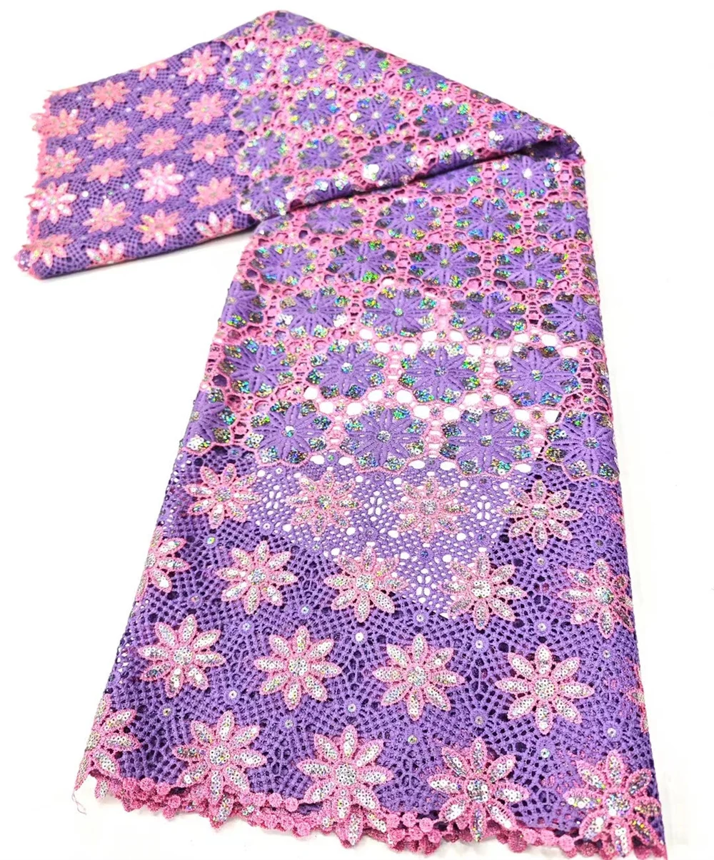 

Purple African Guipure Cord Lace Fabric 2024 High Quality Nigerian Orange Water Soluble Lace for Women Evening Party Dress Sew