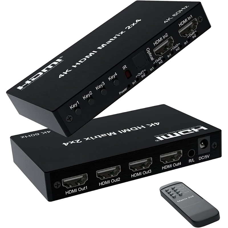 4K 60Hz Hdmi Matrix Switch 2X4 4X2 Matrix Hdmi Switch Splitter 2 In 4 Out Con R/L Audio Extractor Convertitore Audio Video