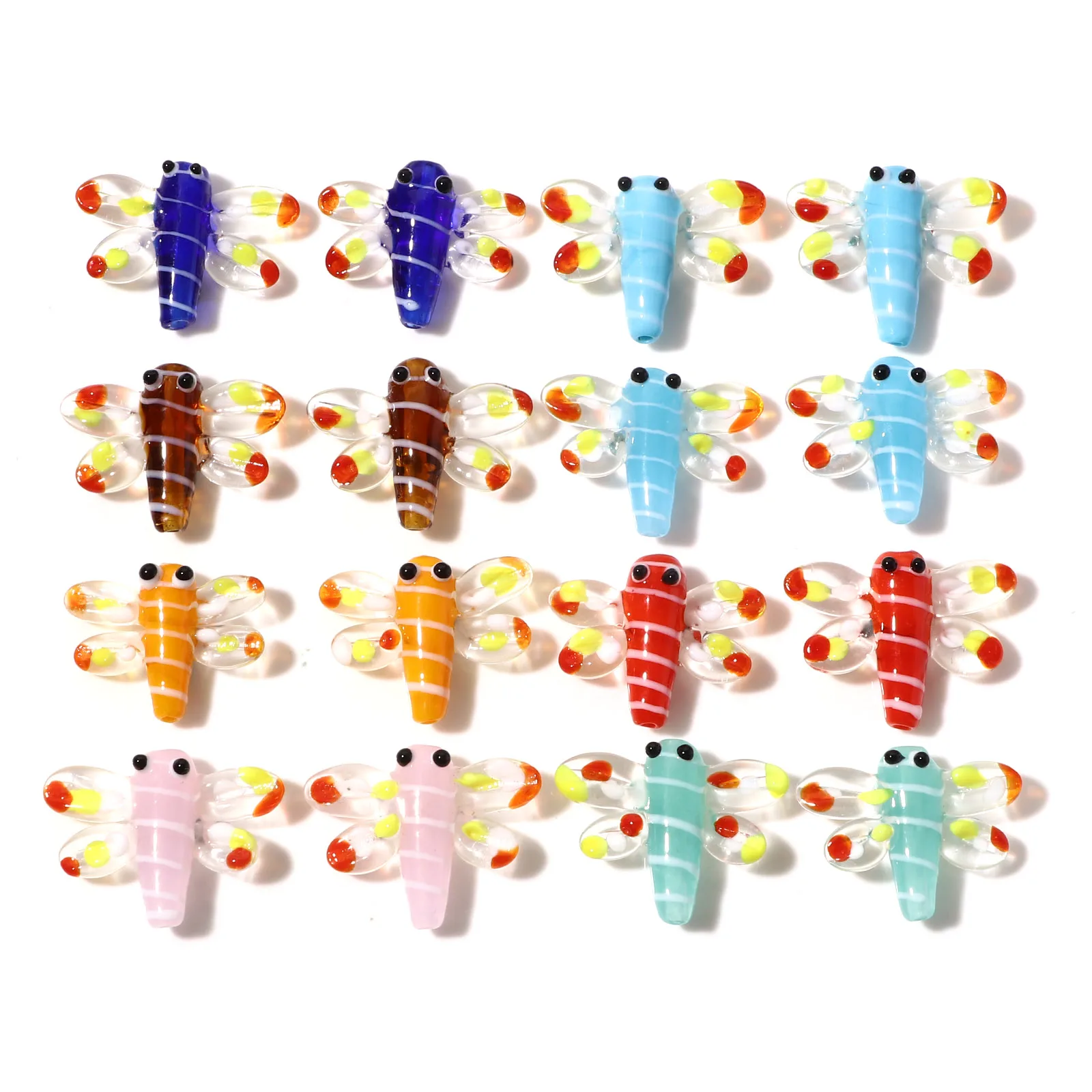 2Pcs Fashion Lampwork Glass Insect Beads 3D Dragonfly Animal Multicolor Spacer Beads Fai Da Te Braccialetto Gioielli Circa 3Cm X 2.4Cm