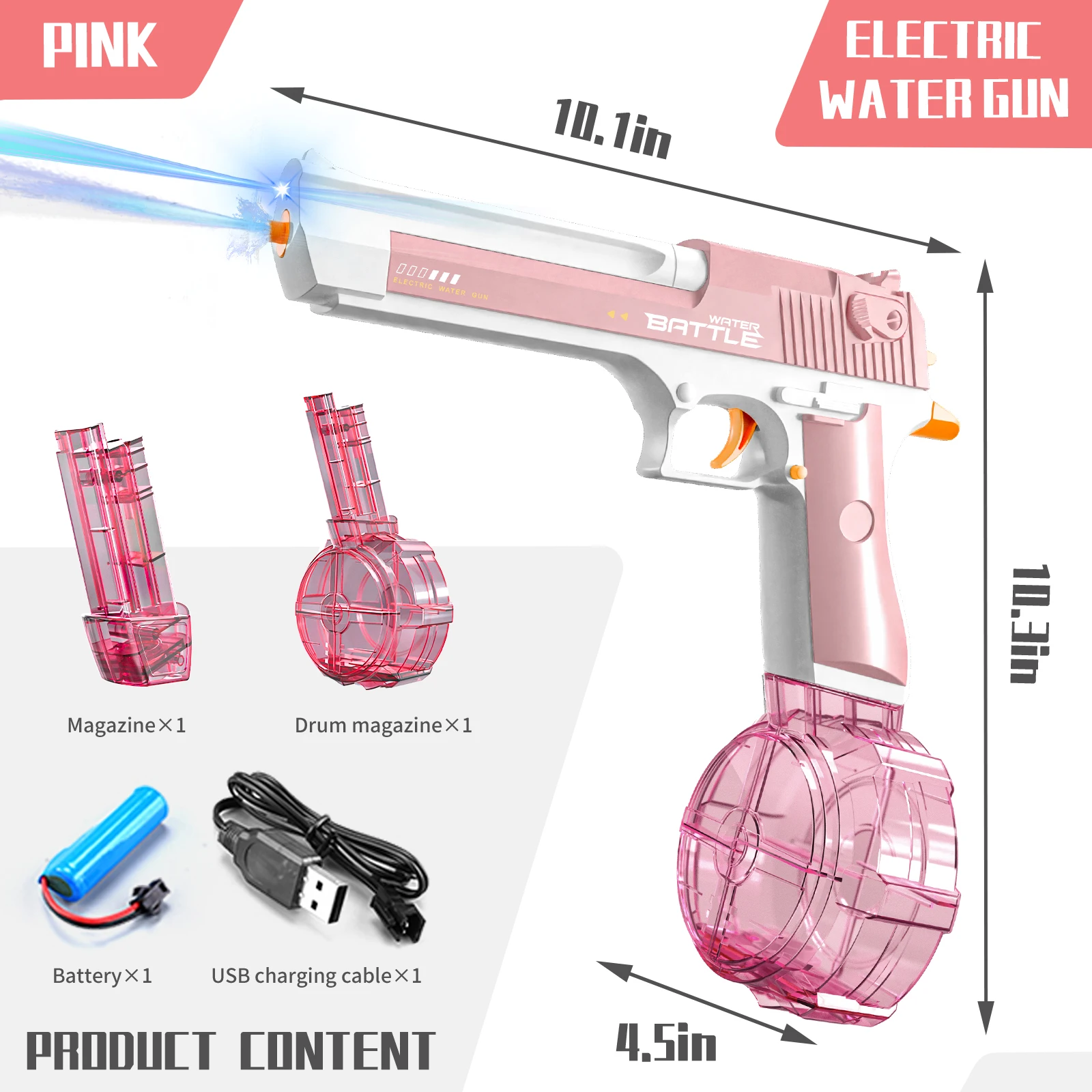 2024 New Desert Eagle Water Gun Lighted Bullet Drum Version Desert Eagle Continuous Pink Water Gun Toys Beach Water Fight Toys 5