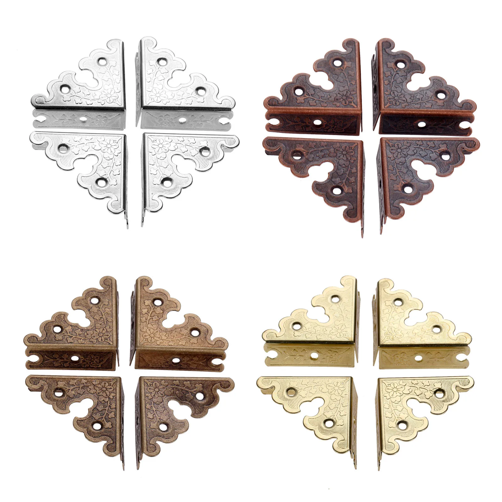 Antique Iron Triangle Corner Wooden Box Corners Furniture Protector Decor Print Pattern Carved Protectors 34mm 4pcs
