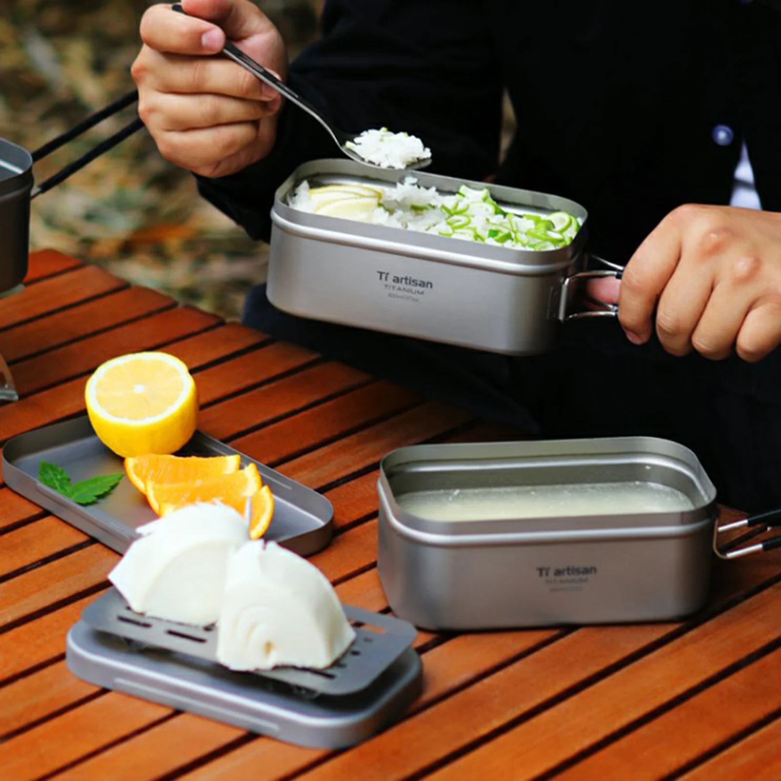 

800ML Lunch Box Camping Food Container Lightweight TinBoxWithSteamingRackOutdoorCampingSupplies