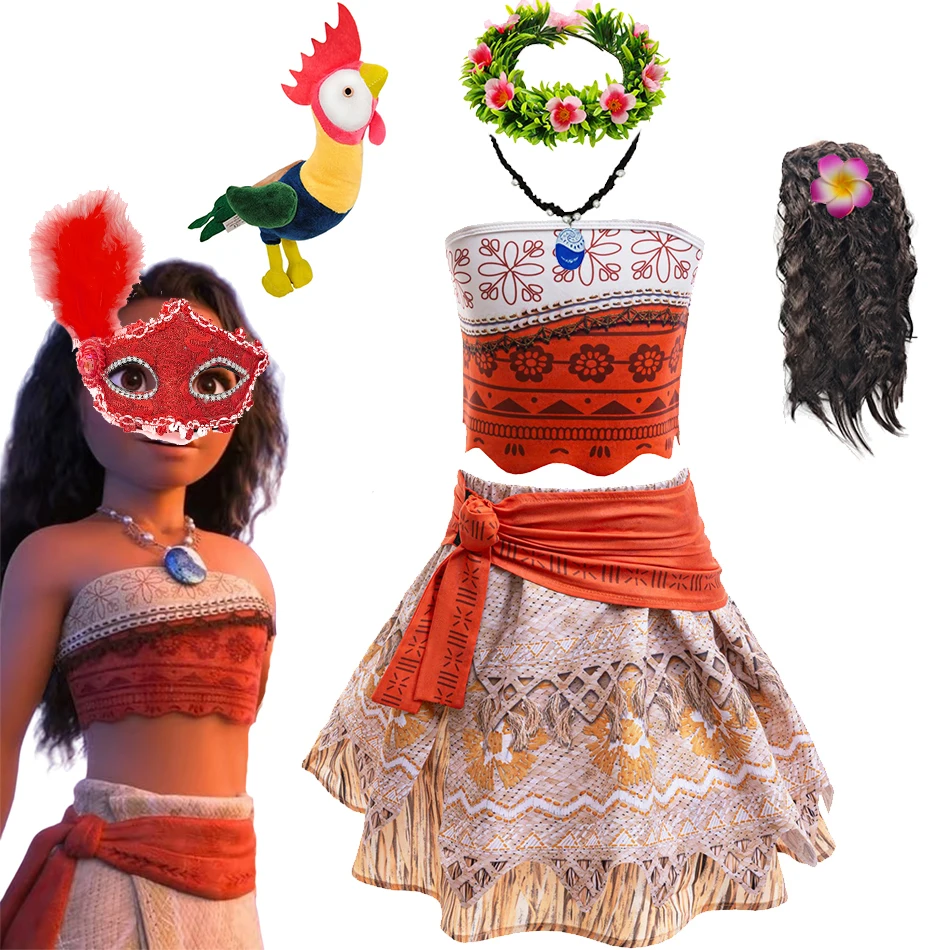 Volwassen kinderen prinses vaiana moana kostuum jurken met ketting pruik vrouwen meisjes halloween feest moana jurk kostuums cosplay | NL