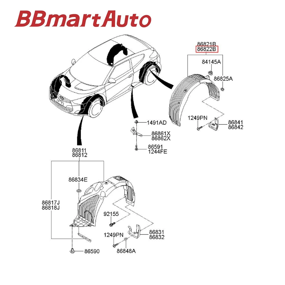 

868222V000 BBmartAuto Original Parts 1pcs Fender Lined Rear Wheel Mudguard Right For Hyundai Veloster 2011-2014 Car Accessories