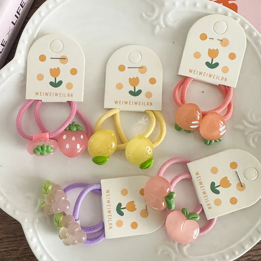 Baby hair tie 2 pcs noctilucence transparent fruit scrunchie for children Cute cartoon soft high stretch baby hair tie