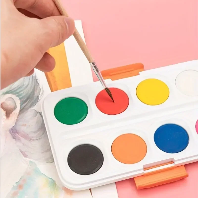 Deli 12/21 Colors Professional Solid Watercolor Paints with Brilliant Color Painting Brush for Beginner Drawing Art Supplies