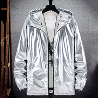 Mens Fashionable Bright Face Pocket Cardigan Zipper Thin Coat Jacket Cool Mens Jackets with Hood Windbreak Winter Overcoat - Image 2