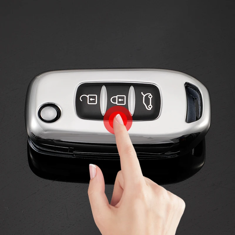 Luxurious TPU Car Flip Key Case Cover & Keychain Protector