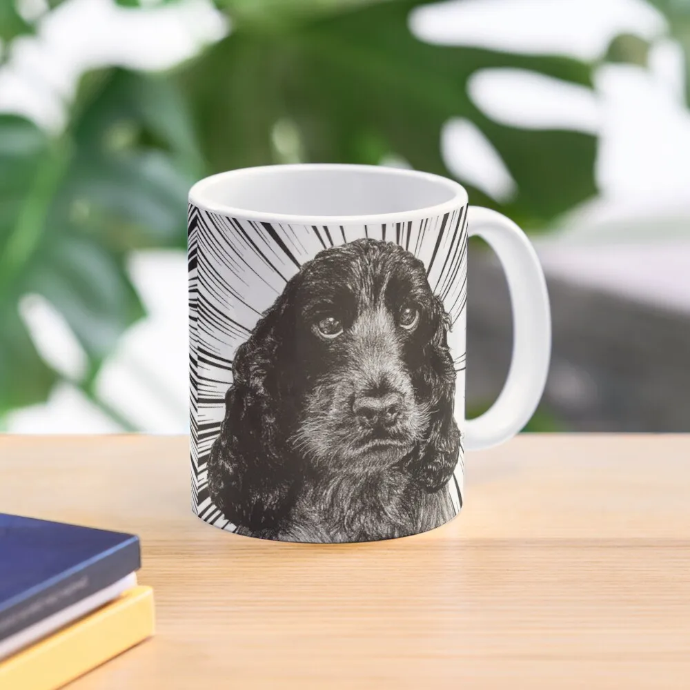 

Cocker Spaniel Art, Blue roan, Black and White drawing Coffee Mug Tourist Large Mug