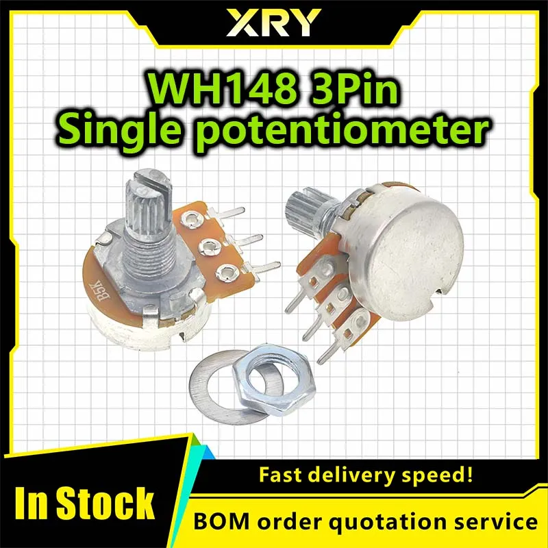 10PCS WH148 15mm 3pin linear potentiometer with nut and washer 1K 2K 5K 10K 20K 50K 100K 250K 1M potentiometer kit