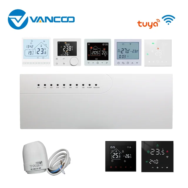 3A ระบบทําความร้อนใต้พื้นน้ําสมาร์ท WIFI Thermostat พร้อม Central Actuators เชื่อมต่อ 8 Sub-chamber Hub Controller สําหรับหม้อต้มแก๊ส 1