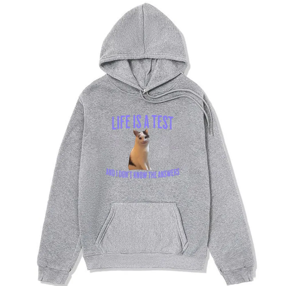 Life Is A Test Andi Don't Know The Answers Funny Cat Meme Printed Hoodie Oversized Sweatshirts Men Women Long-sleeved Pullover