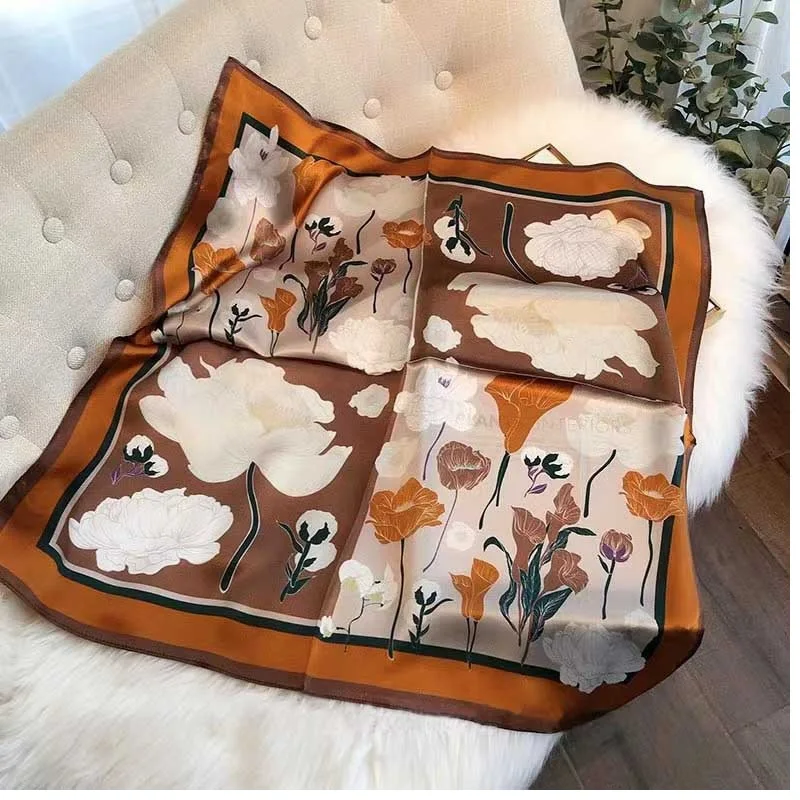 

Женский элегантный цветочный шейный платок из 100% шелка, 26x26 дюймов