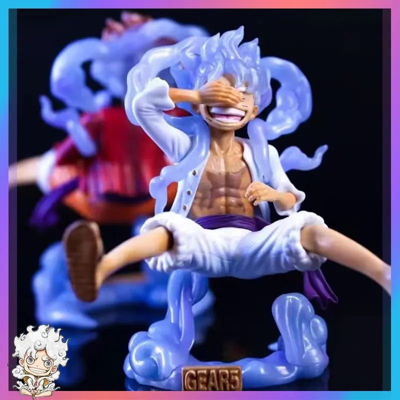 

Amine Figure One Piece Nika Luffy Gear 5 Sitting Figure Anime Sun God Luffy PVC Figurine Collectible Model Doll Toys