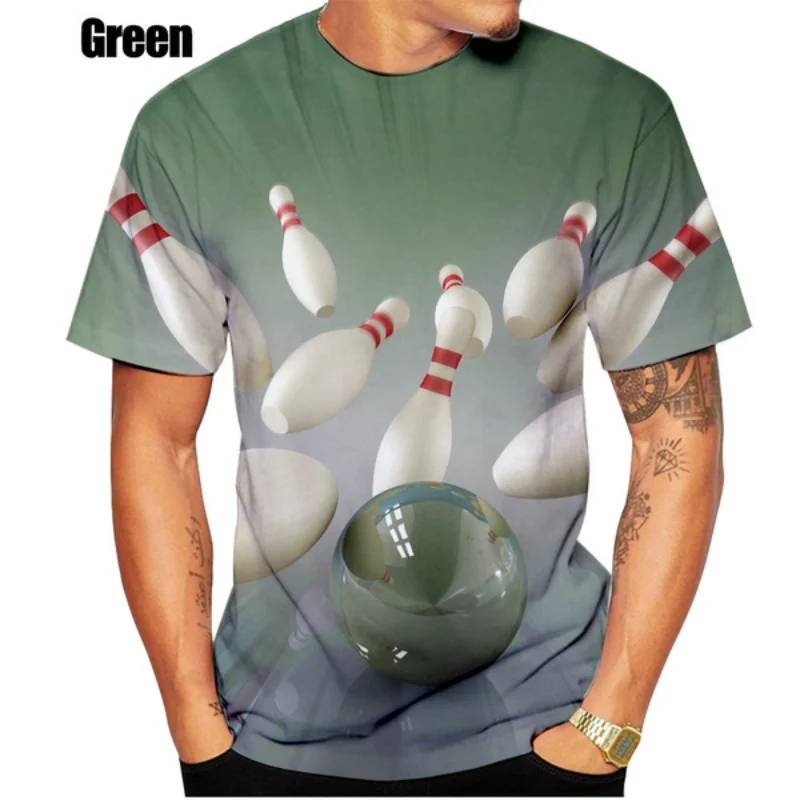 Harajuku Summer New Popular Sports Bowling 3D Print T-shirt Men's Cool Fun Creative Round Neck T-shirt