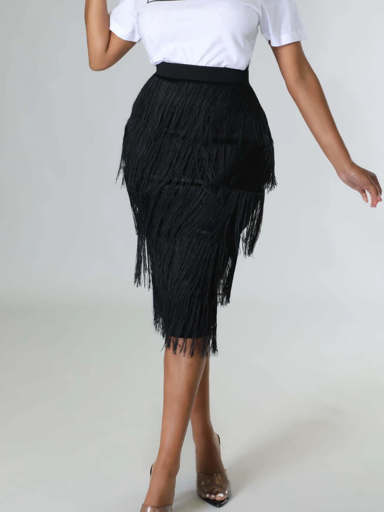 GORGLITTER Gonna estiva da donna, lunghezza al ginocchio, con elastico in vita, gonna midi con vita alta, gonna elasticizzata, colore nero, Nero , S