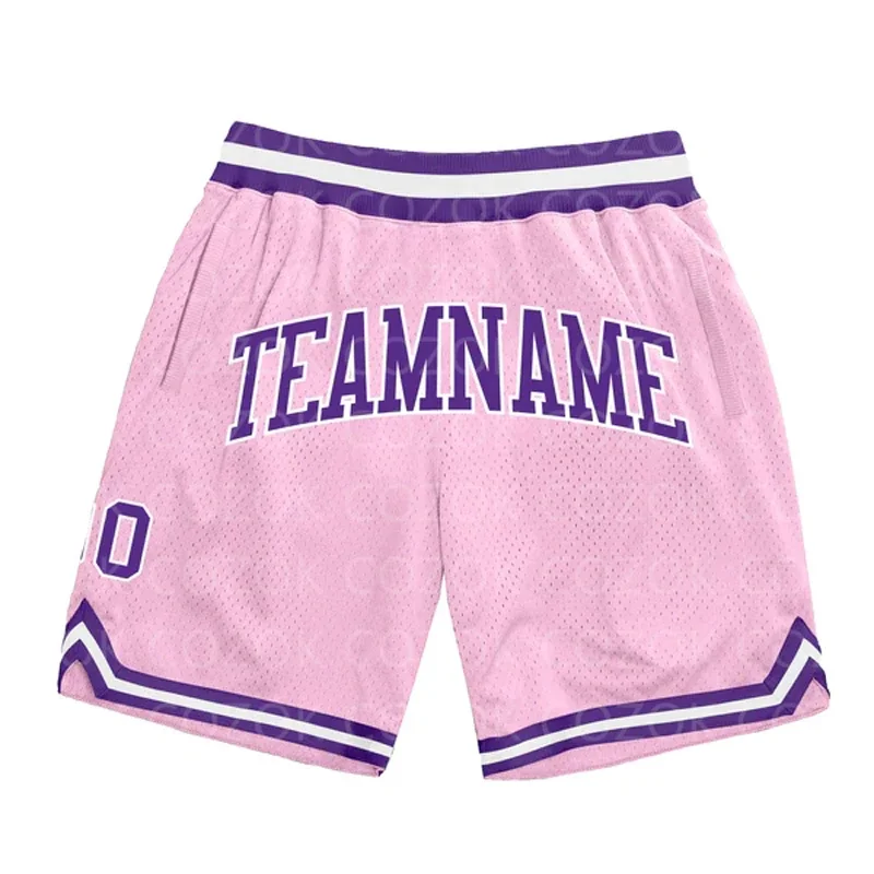 Custom Light Pink Authentic Basketball Shorts 3D Printed Men Shorts Name Mumber Quick Drying Beach Shorts 5