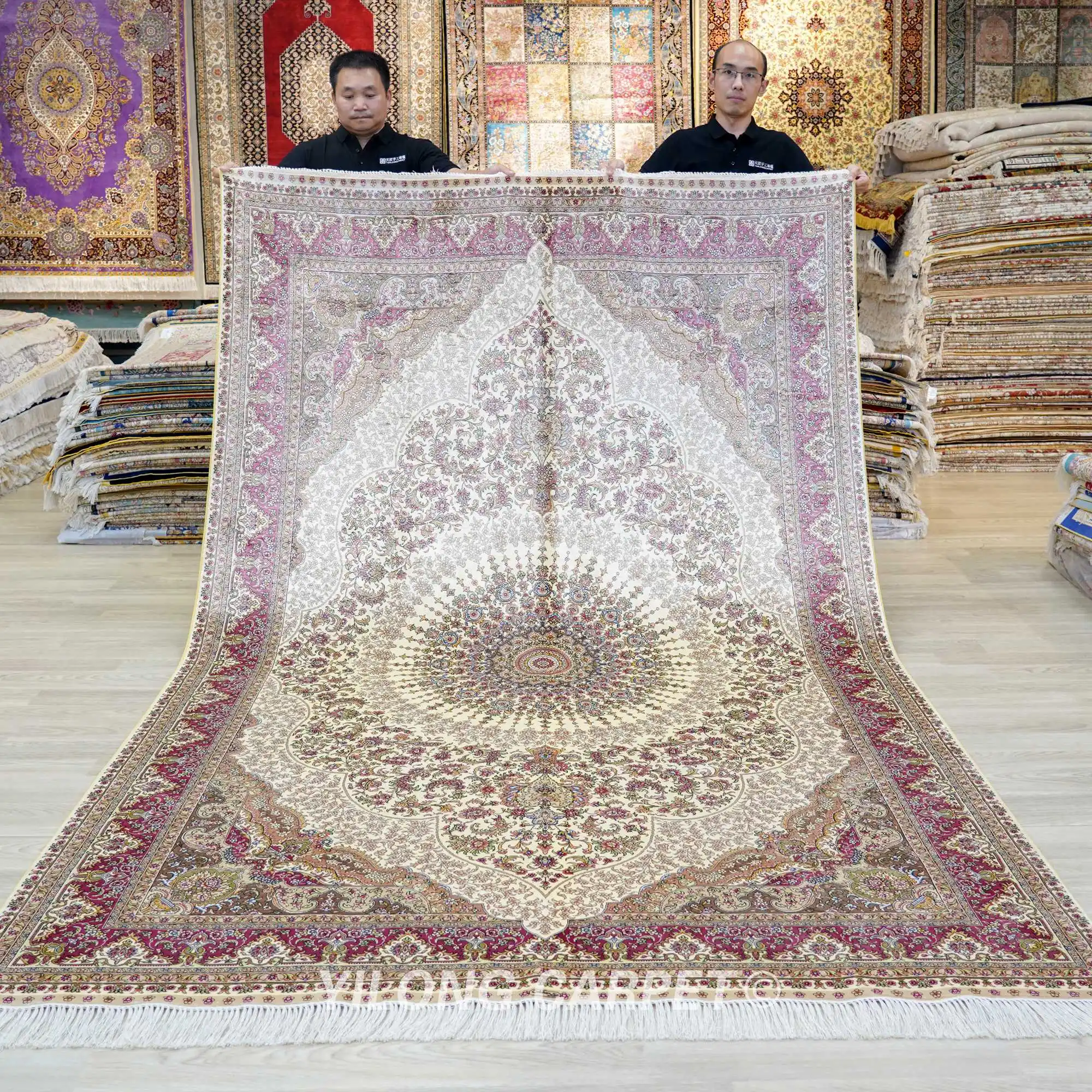 6'x9' Handmade Isfahan Carpet Pink Hand Knotted Silk Rug Turkish Design