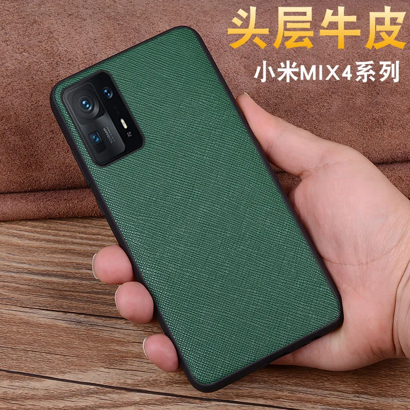 

2021 Hot New Genuine Leather Luxury Twill Head Phone Case For Xiaomi Mi Mix 4 Cover For Xiaomi Mix4 6.67 Inch Cases Cover Bag