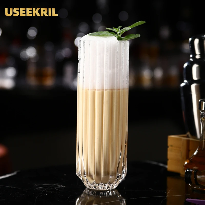 Korean Style Stripe Bud Cocktail Glasses Cup Creative Highball Coilin Glass Cup Korean Soju Drink Glass Drinkware Accessories glass cup