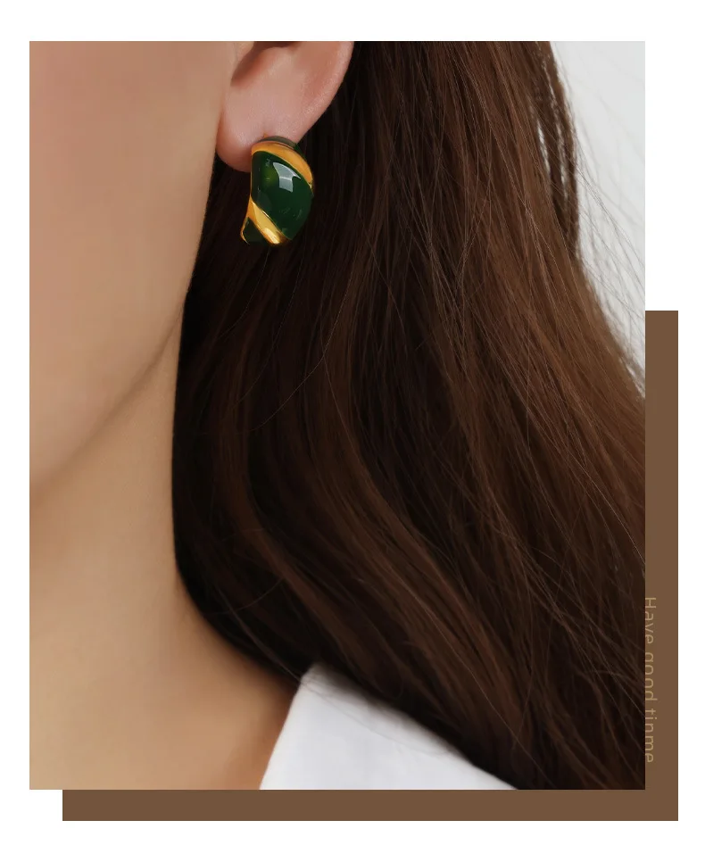 Originelle und lustige Ohrringe für Frauen, einfache Öltropfen-Ohrstecker in Weiß und Grün, hochwertiger Kupferschmuck für Mädchen – Detail 14
