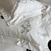 Flowers Embroidery Luxury Bedding Set 800TC Lyocell Cotton Soft Silky Cool Feeling Duvet Cover Flat/Fitted Bed Sheet Pillowcases 5