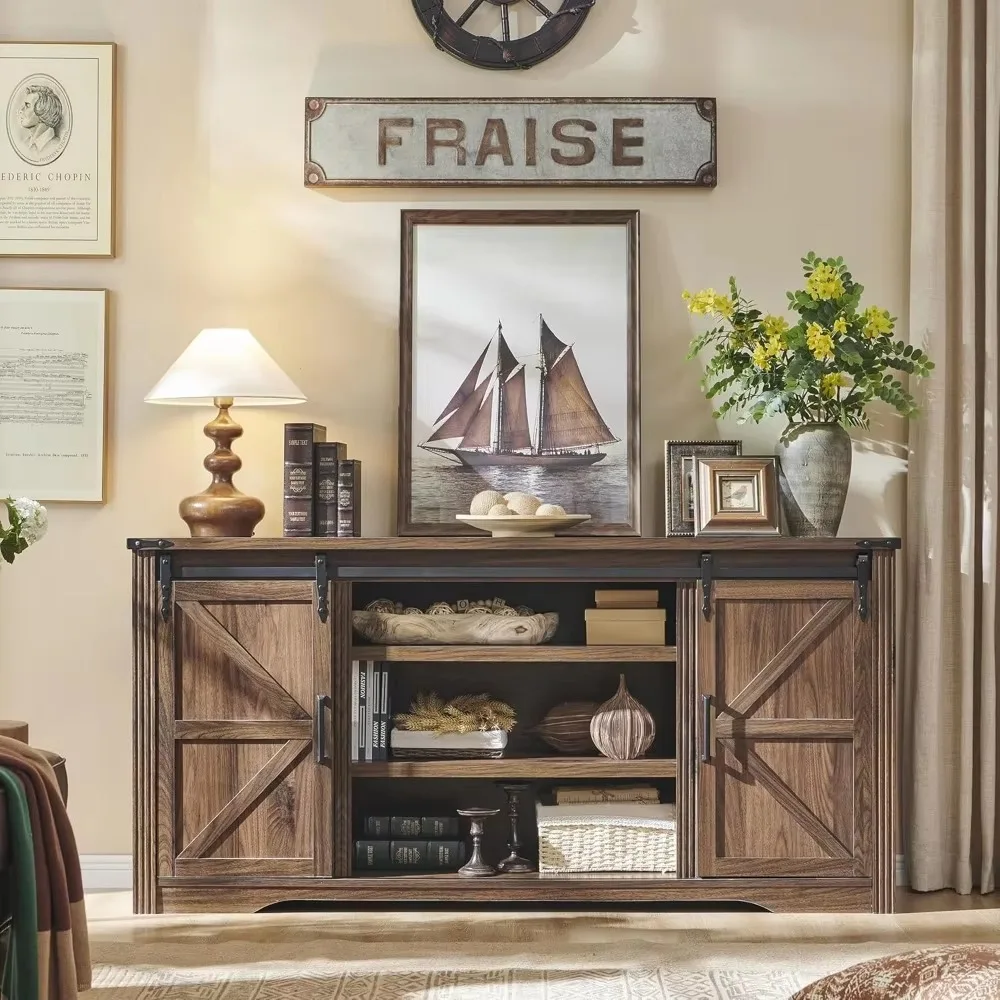 Farmhouse TV Stand for 75+ Inch TV, 32" Tall Entertainment Center w/4 Drawers & Sliding Barn Door, Rustic Media Conso 3