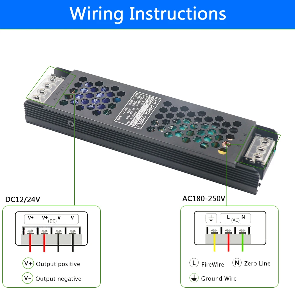 Description Picture 6 of item12V 24V LED Power Supply AC to DC Transformer 60W 100W 200W 300W 400W Super Thin Converter for LED Strip Light Bulb LED Driver