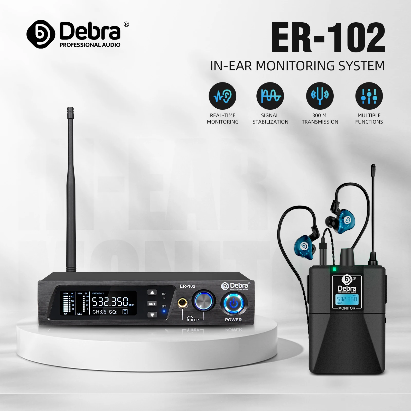 Debra ER-102 UHF Wireless In-Ear Monitoring System with Bluetooth 5.0 for Record