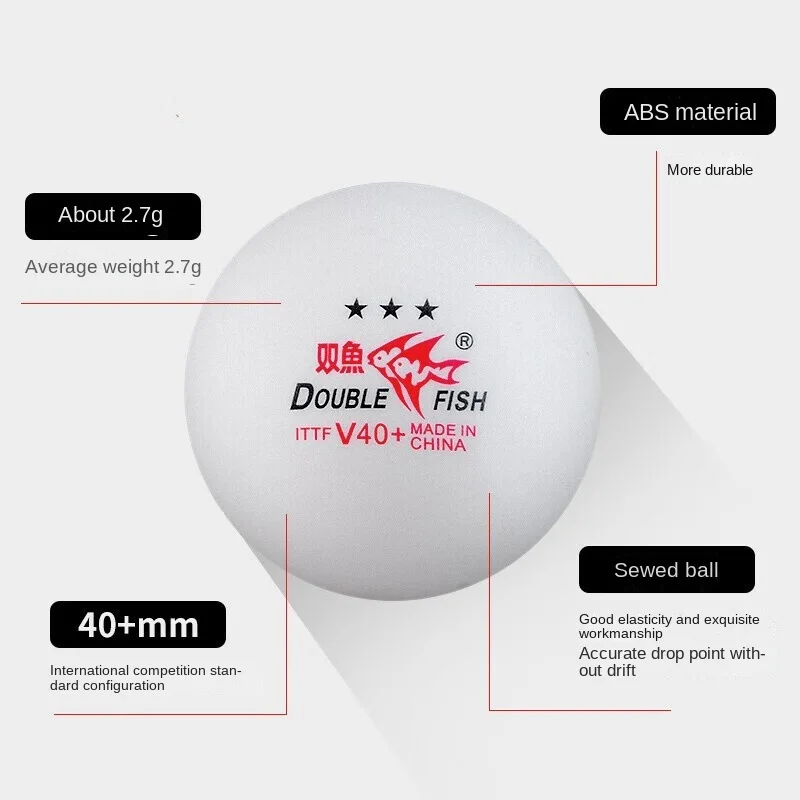 Description Picture 3 of item20pcs 60 Pcs Double Fish Table Tennis Balls V40+ 3 Star New ABS Material Plastic Poly Seamed  Ping Pong Tenis De Mesa