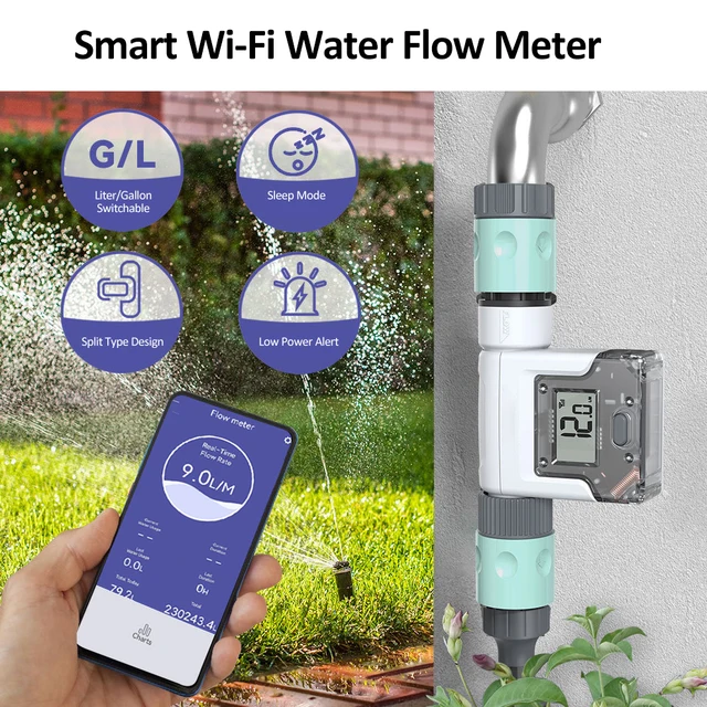 WiFi Water Flow Meter for Garden Hose Smart Water Meter with 4 Flow Modes Real-Time Flow Tracking Easy Reading Display 6