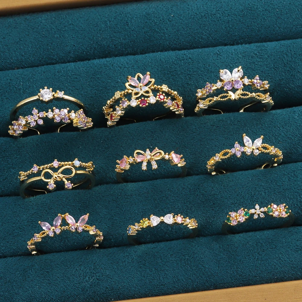 Neue ins Nette Bunte Zirkon Mond Schmetterling Blume Ring Für Frauen Mädchen Mode Vintage Zirkon Einstellbare Ringe Schmuck Geschenk – Detail 6