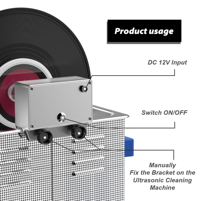 6L Ultrasonic Vinyl Record Washer with Bracket Vinyl Rotating Cleaner for Wash 7-12 Inch LP EP Discs 1 RPM/MIN 5