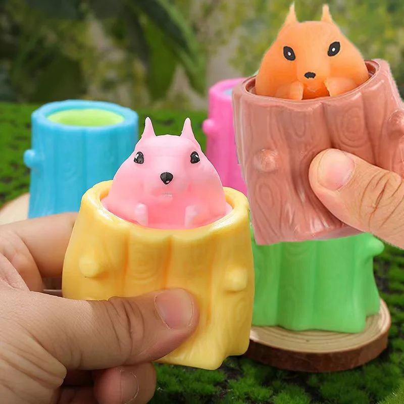 Funny Pop-Up Slow Rebound Squishy Cheese Mouse Cup Hand Antistress Reliever Squirrel Cup Toys for Children Adults 4