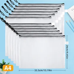 12 - Piece Waterproof and Tear - Resistant Mesh File Bag Set for School, Office, and Home (Black zipper A4)